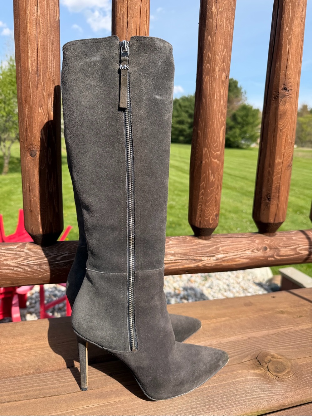 Michael Kors Charcoal Gray Suede Knee-High Stiletto Boots